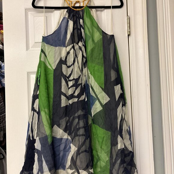 Catherine Malandrino Green & Blue Print Trapeze Silk Dress Size: 6. Cocktail - Picture 6 of 12